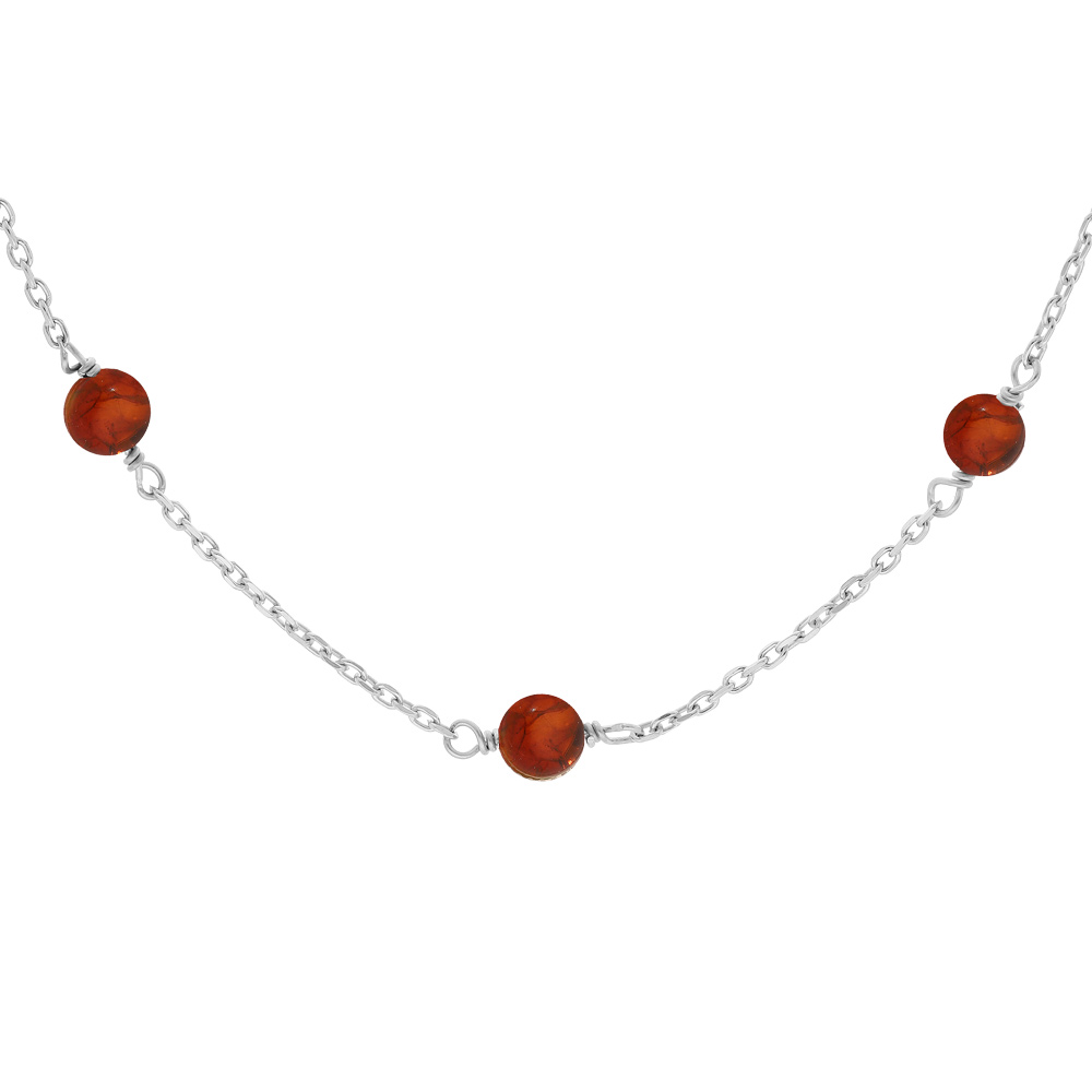 Collier en argent rhodi� cha�ne avec perles d\' Ambre v�ritable couleur miel 42+3cm - Vue 1