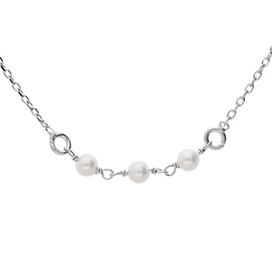 Collier en argent rhodi chane avec perles blanches de synthse 42+3cm - Vue 1