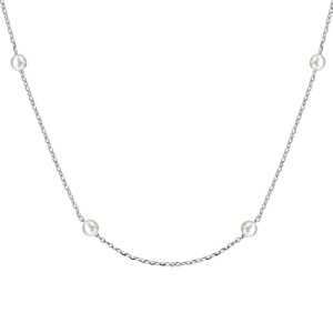 Collier en argent rhodi chane avec perles blanches d\'eau douce 40cm + 5cm - Vue 1