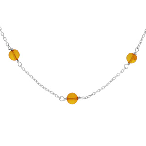 Collier en argent rhodié chaîne avec perles d\'Ambre véritable couleur miel 42+3cm - Vue 1