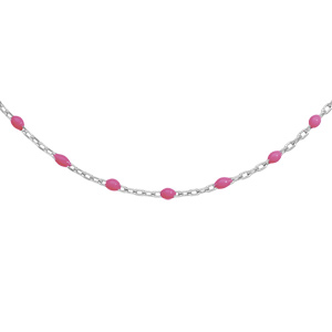 Collier en argent rhodi chane avec perles roses fluo 40+5cm - Vue 1