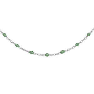 Collier en argent rhodi chane avec perles vert fluo 40+5cm - Vue 1