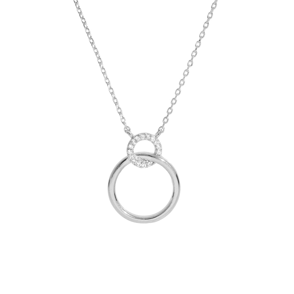 Collier en argent rhodi� cha�ne avec petit et grand anneaux avec oxydes blancs sertis 40+5cm - Vue 1
