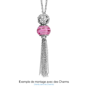 Collier en argent rhodié chaîne avec pompon en chaînettes pour charms - longueur 51cm + 5cm de rallonge - Vue 1