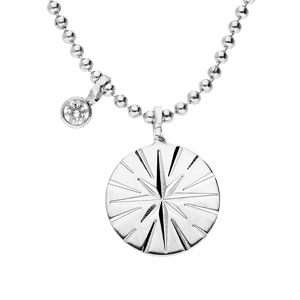 Collier en argent rhodi chane boule avec pendentif toile et oxyde blanc 42+3cm - Vue 1