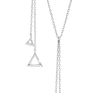 Collier en argent rhodi chane en forme Y avec 2 triangles pendants orns d\'oxydes blancs sertis longueur 40cm+ 4 cm - Vue 1