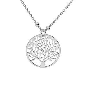 Collier en argent rhodi chane fines boules avec pendentif arbre de vie 40+5cm - Vue 1