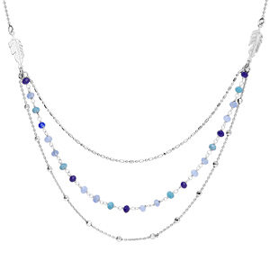 Collier en argent rhodi chane 3 rangs et pierres tons bleus 42+3cm - Vue 1