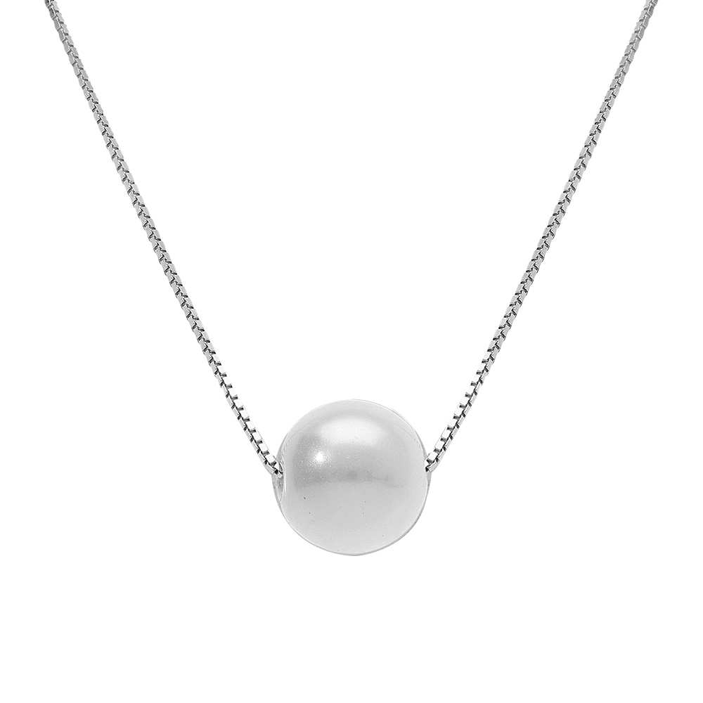 Collier en argent rhodi� cha�ne v�nitienne perle blanche imitation 8mm - 42+3cm - Vue 1