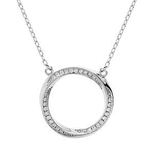 Collier en argent rhodi chaneavec cercle ruban d\'oxydes blancs sertis 41+4cm - Vue 1