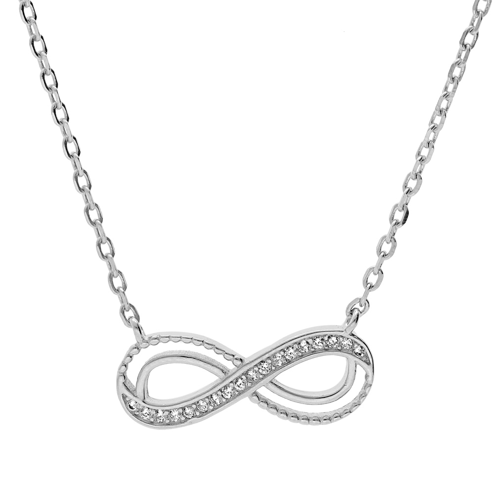 Collier en argent rhodi� cha�neavec motif infini ajour� avec oxydes blancs sertis 40+5cm - Vue 1