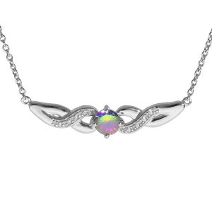 Collier en argent rhodi chaneavec pendentif infini pav d\'oxydes blancs et oxyde mystique arc en ciel 42+3cm - Vue 1