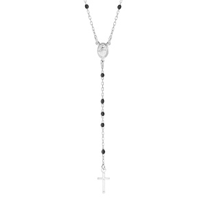 Collier en argent rhodié chapelet avec perle noire 45cm - Vue 1