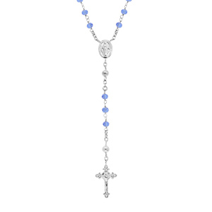 Collier en argent rhodi chapelet avec perles en verre facette bleu 50+5cm - Vue 1