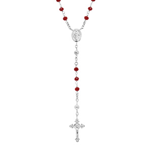Collier en argent rhodi chapelet avec perles en verre facette grenat 50+5cm - Vue 1