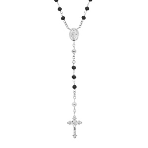 Collier en argent rhodi chapelet avec perles en verre facette noire 50+5cm - Vue 1
