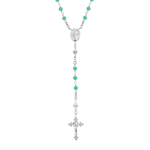 Collier en argent rhodi chapelet avec perles en verre facette turquoise 50+5cm - Vue 1
