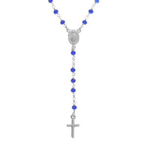 Collier en argent rhodié chapelet boules facetées agates bleues - 45+5cm - Vue 1
