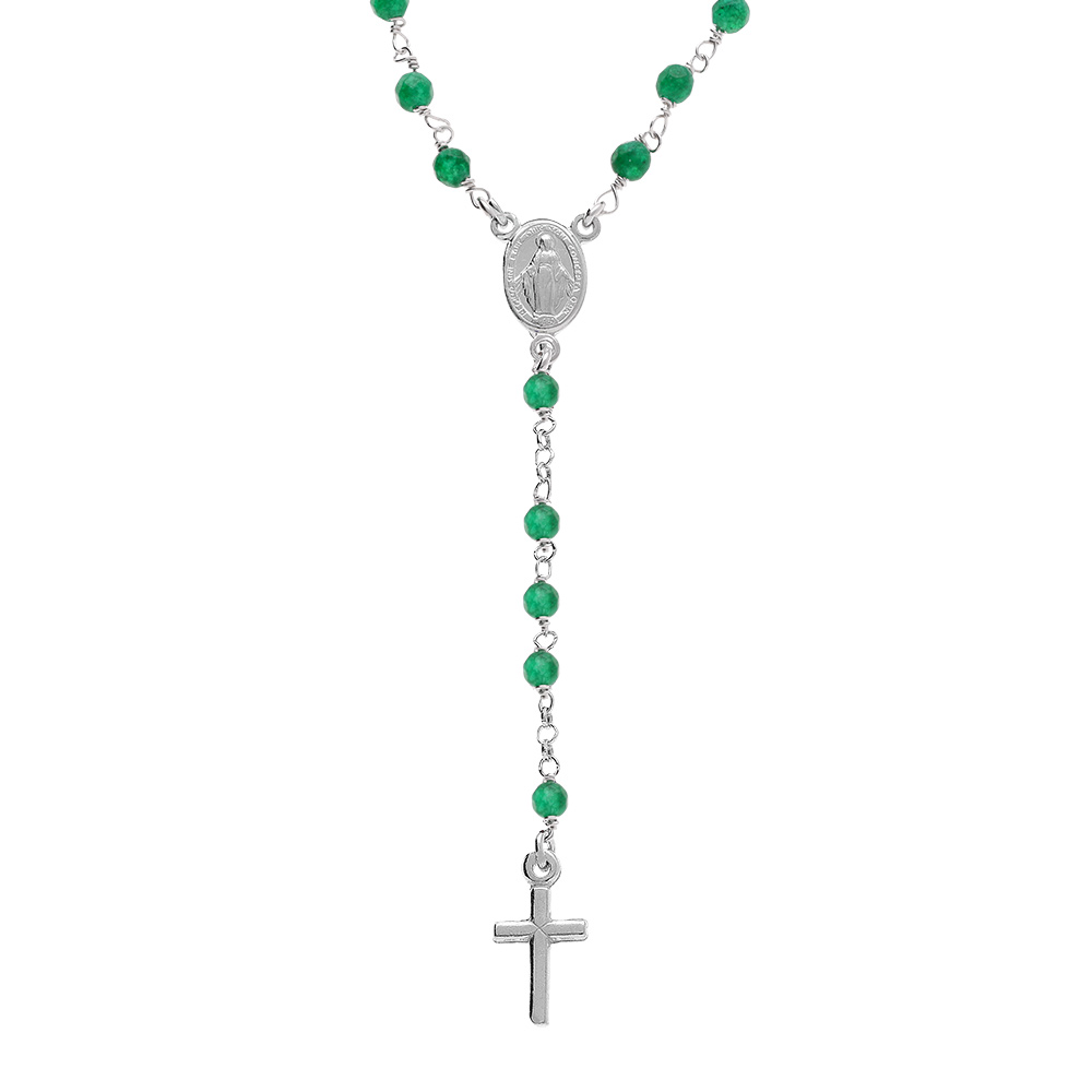 Collier en argent rhodi� chapelet boules facet�es agates vertes  - 45+5cm - Vue 1