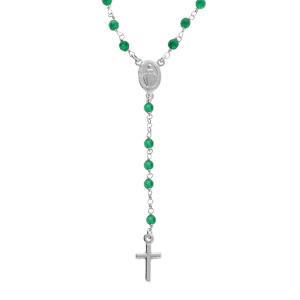 Collier en argent rhodié chapelet boules facetées agates vertes - 45+5cm - Vue 1