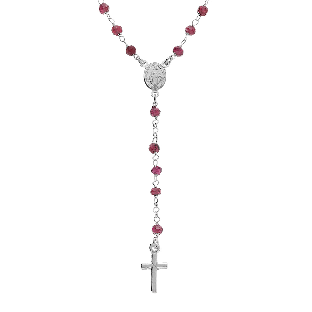 Collier en argent rhodi� chapelet boules facet�es rodolites violettes  - 45+5cm - Vue 1