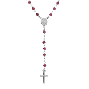 Collier en argent rhodié chapelet boules facetées rodolites violettes - 45+5cm - Vue 1