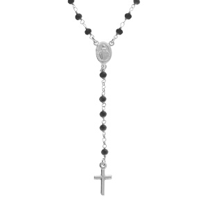 Collier en argent rhodié chapelet boules facetées spinelles noires - 45+5cm - Vue 1