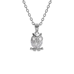 Collier en argent rhodi chouette hibou oxyde blanc 41+3cm - Vue 1