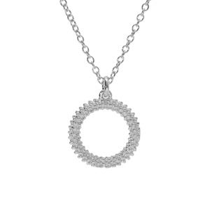 Collier en argent rhodi claire, pendentif cercle vid perl 40+5cm - Vue 1