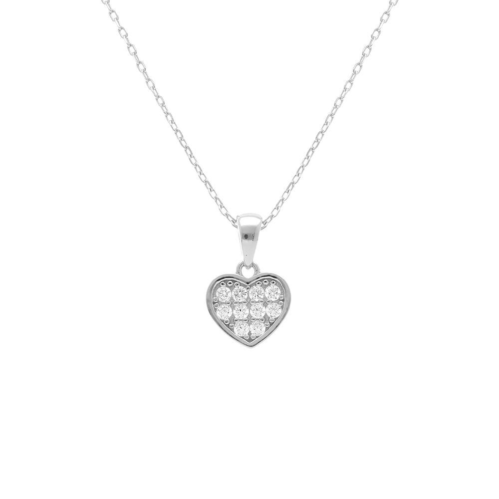 Collier en argent rhodi� coeur empli d\'oxydes blancs - 38+5cm - Vue 1