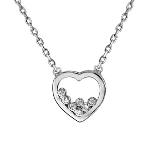 Collier en argent rhodi coeur 7 oxydes blancs sertis 38cm + 4cm - Vue 1