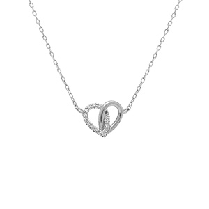 Collier en argent rhodié coeurs entrelacés dont l\'un orné d\'oxydes blancs - 38+5cm - Vue 1