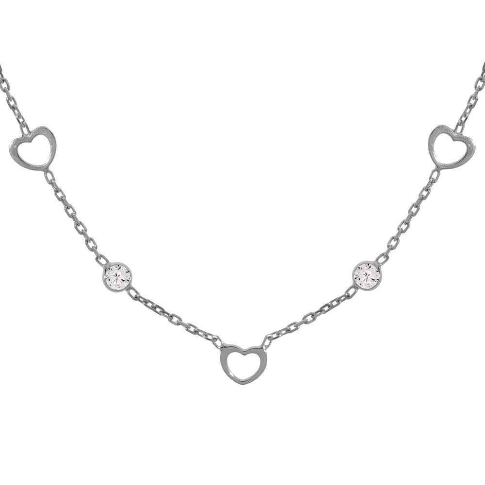 Collier en argent rhodi� coeurs �vid�s avec oxydes blancs sertis 41+3cm - Vue 1