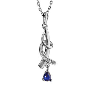 Collier en argent rhodi collection joaillerie chane avec pendentif pierre bleu fonc 43cm + 2cm - Vue 1