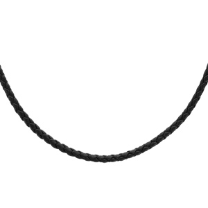 Collier en argent rhodié cordon en cuir tressé noir - longueur 60cm + 5cm de rallonge - Vue 1