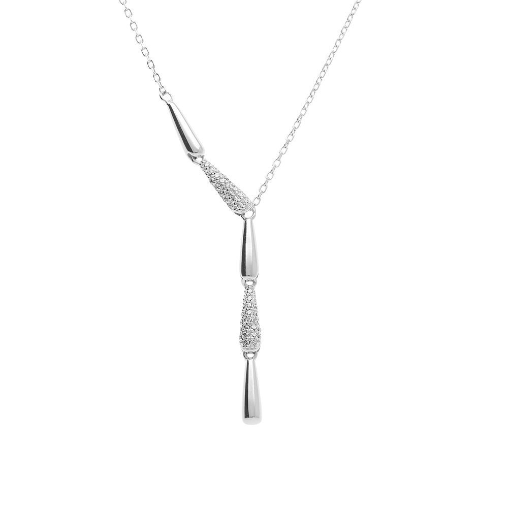 Collier en argent rhodi� cravate lisse et oxydes blancs sertis - 40+3cm - Vue 1