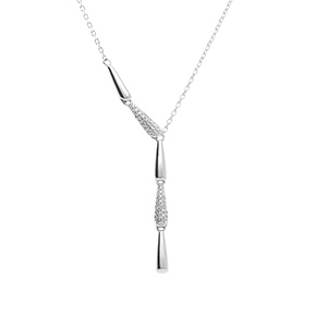 Collier en argent rhodi� cravate lisse et oxydes blancs sertis - 40+3cm