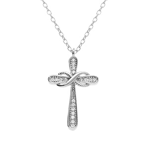 Collier en argent rhodi croix avec infini et oxydes blancs sertis - 40+2+2cm - Vue 1