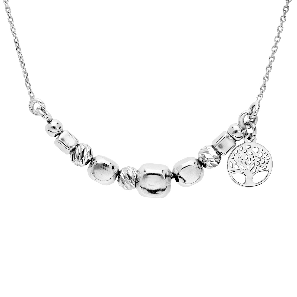 Collier en argent rhodi� cubes et boules avec pampille arbre de vie 43+2cm - Vue 1