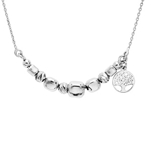 Collier en argent rhodi cubes et boules avec pampille arbre de vie 43+2cm - Vue 1