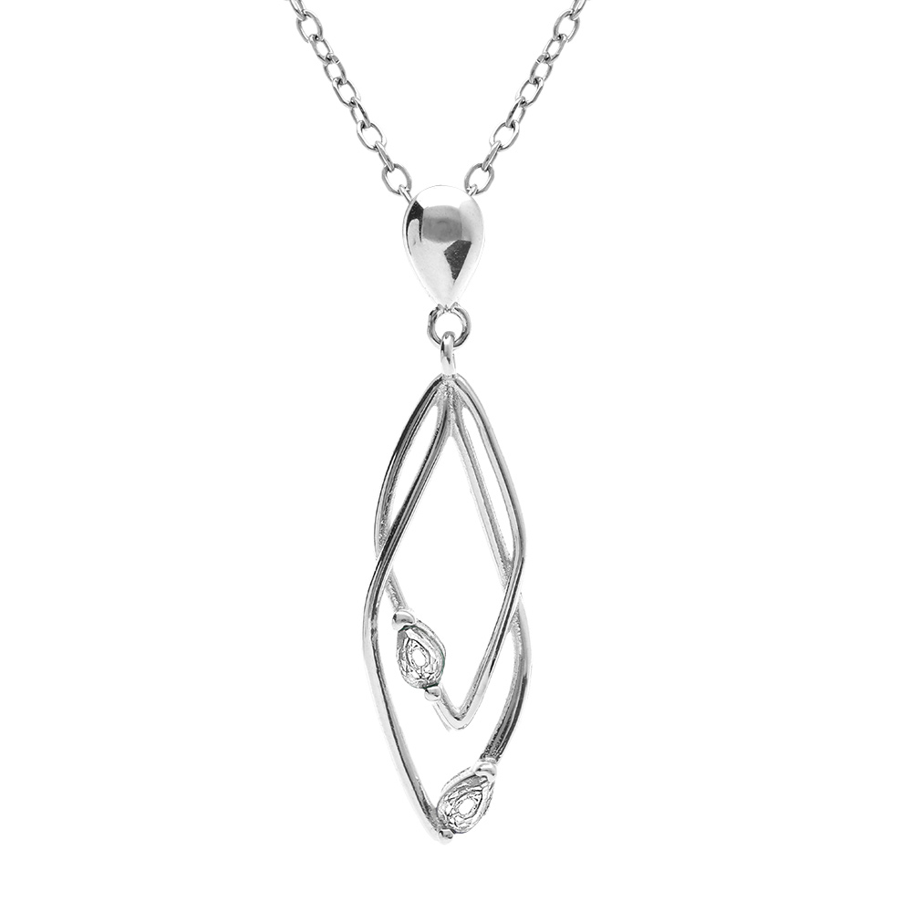 Collier en argent rhodi� deux  losanges entrelac�s avec oxydes blancs sertis - 39+4cm - Vue 1