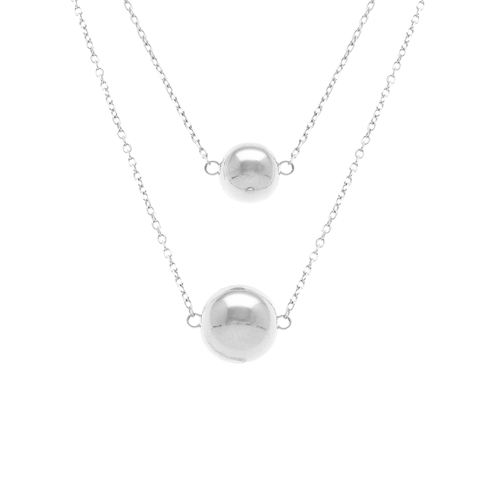 Collier en argent rhodi� deux rangs deux  boules 8 et 10mm - 41+3cm - Vue 1