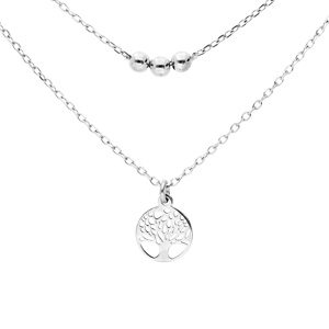 Collier en argent rhodi double chane avec pendentif arbre de vie et boules 40+5cm - Vue 1