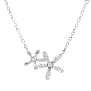Collier en argent rhodi� double fleur orn�es d'oxydes blancs sertis - 41+3cm
