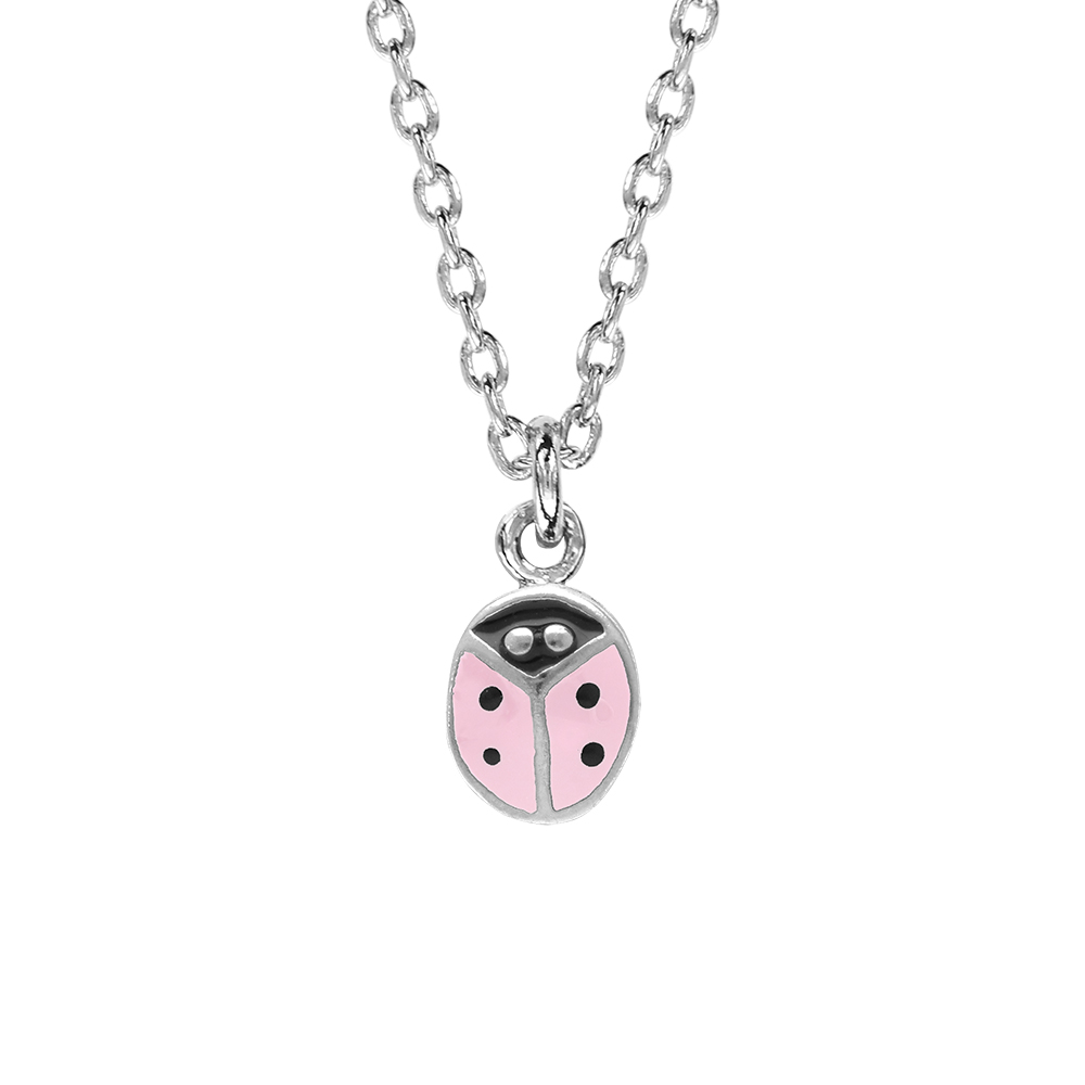 Collier en argent rhodi� enfant coccinelle r�sine rose - 36+2cm - Vue 1
