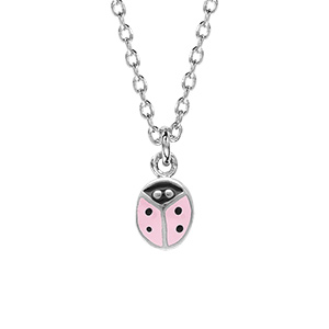 Collier en argent rhodi enfant coccinelle rsine rose - 36+2cm