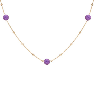 Collier en argent rhodié et dorure jaune avec boules Améthyste véritable 42+3cm - Vue 1