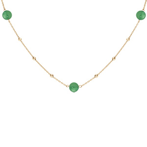 Collier en argent rhodi et dorure jaune avec boules Aventurine vritable 42+3cm - Vue 1