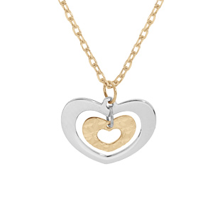 Collier en argent rhodi et dorure jaune chane avec pendentif double coeur 2 tons 40+5cm - Vue 1