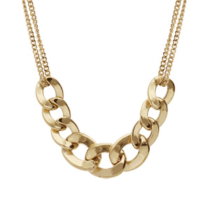 Collier en argent rhodié et dorure jaune double chaîne avec gros maillons gourmette 40+5cm - Vue 1